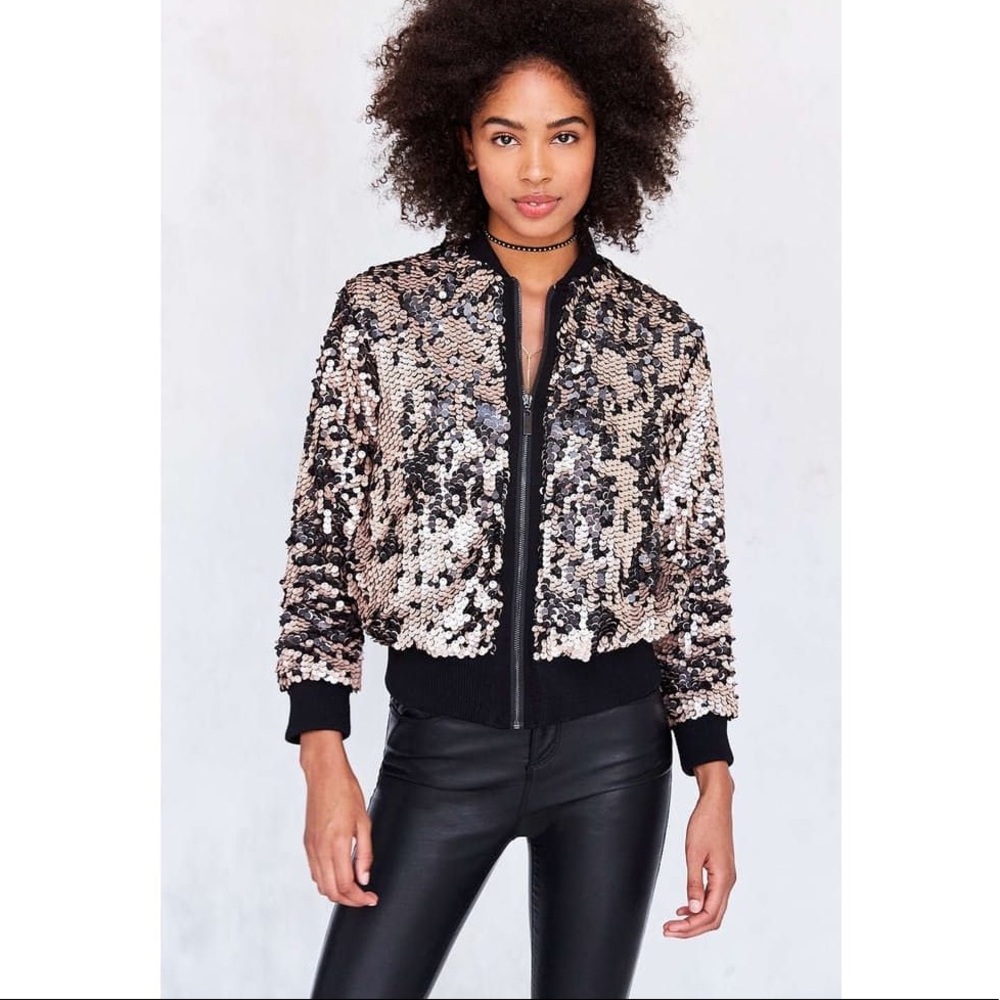 NWT UO Lex Bomber Jacket - Black&Rosegold Sequins